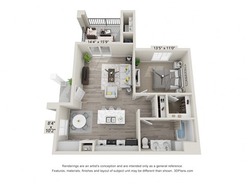 Floor plan for 1 bed, 1 bath, 800 sqft